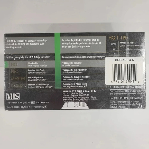 Fujifilm HQ  120 5 pack VHS Cassetts New in Package. - Picture 3 of 4